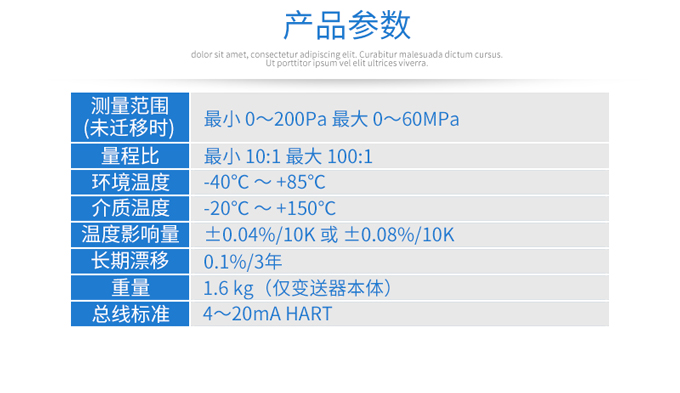 单晶硅压力变送器产品参数